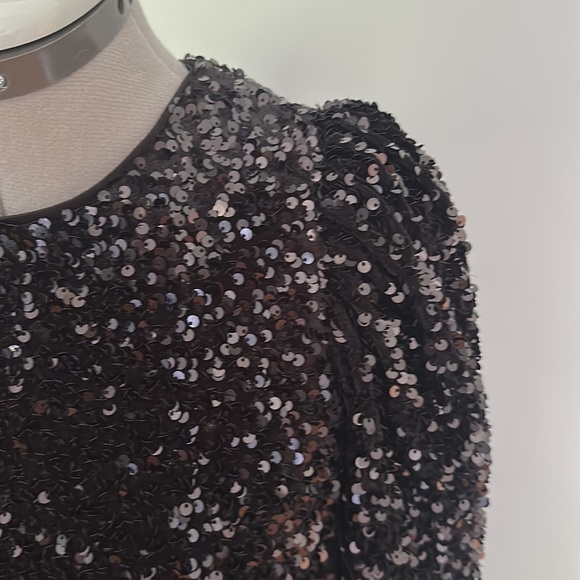 H&M Black Sequin Women H&M Puff Sleeved Black Sequin Dress size XS - Picture 5 of 8